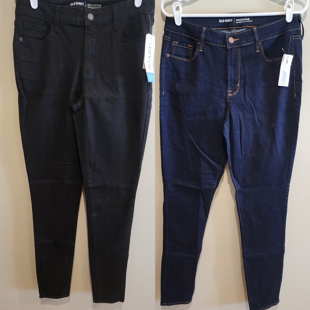 NWT LOT OF 2 Old Navy Jean Black Blue Skinny Rockstar Jegging Sculpt 10 TALL